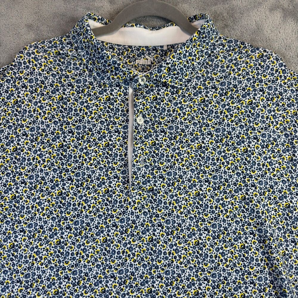PUMA Polo Shirt Mens XXL Blue Yellow MATTR Soto Floral Golf Athletic Breathable